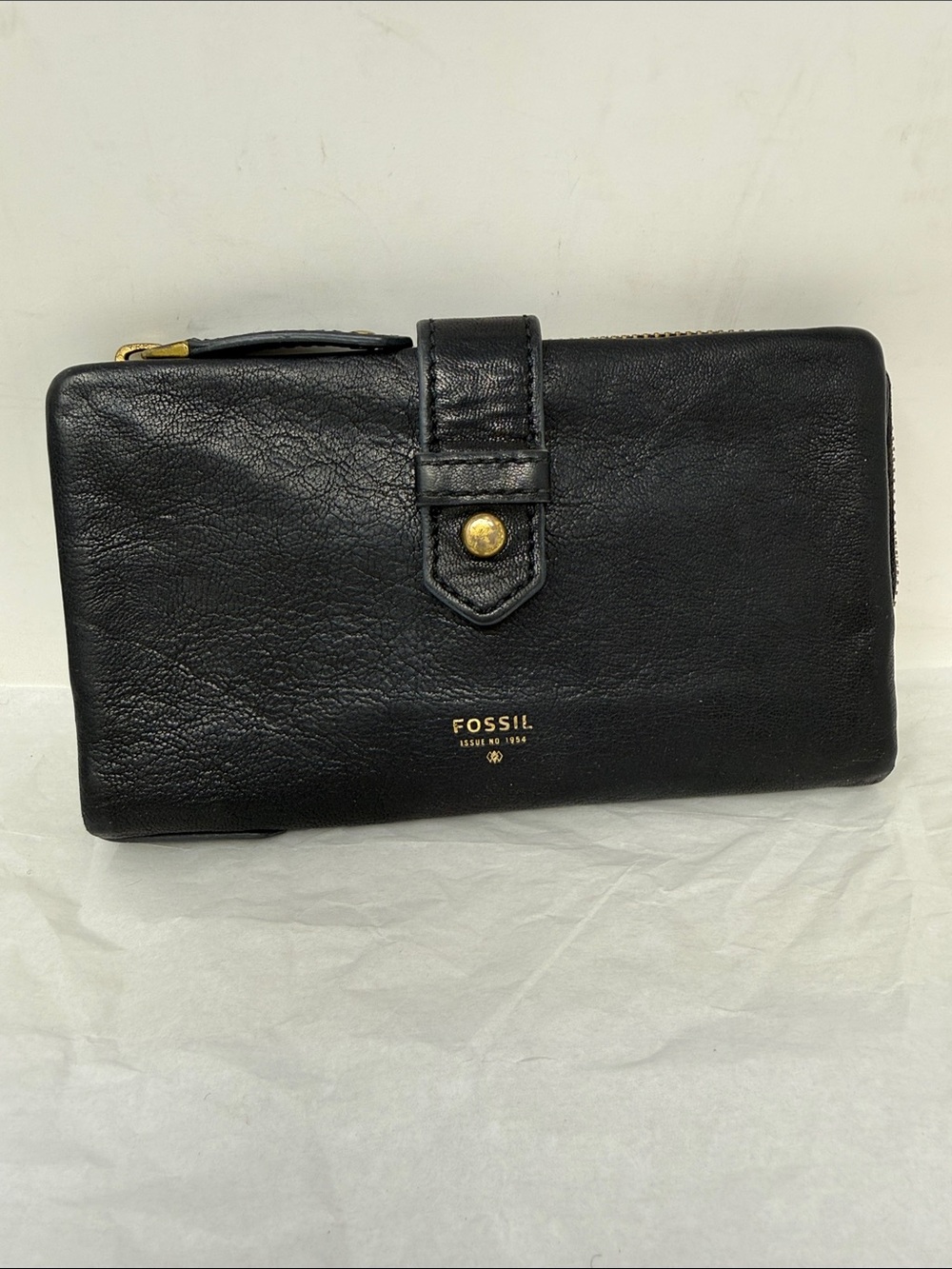 Fossil Black Leather Zip Around Clutch Wallet Organizer Minimalist
